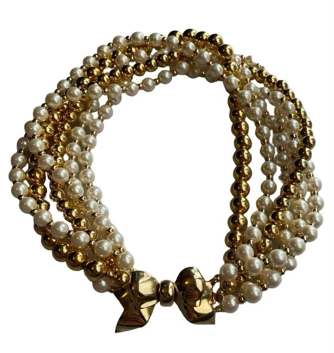 "Collar Carolee tono dorado crema imitación perlas cuentas 6 hilos grueso lazo 17,5"""