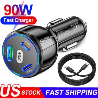 90W Fast Charge USB PD Type-C Car Charger Adapter For Google Pixel 9 Pro XL/9