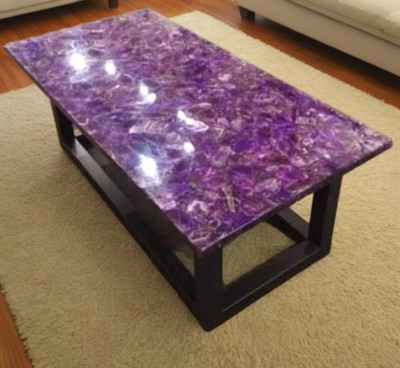 Amethyst Stone Coffee Table, Amethyst Dining Table, Amethyst Countertop With Leg