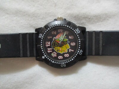 Wristwatch Black Buckle Band Round Face Tribal Theme