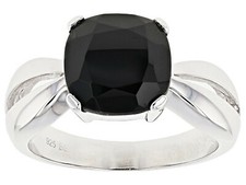 4.58CT Square Cushion Black Spinel Sterling Silver Solitaire Ring - Size 8