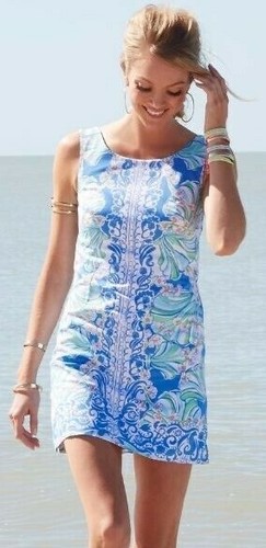 Lilly Pulitzer Cathy Bay Blue Coasting Engineered Shell Shift Dress 4 | eBay