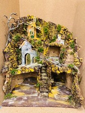 Presepe Artigianale sughero e legno con luci e mulino elettrico