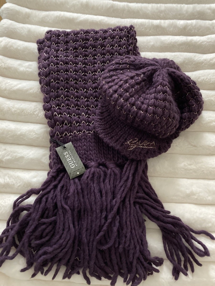 Guess Hat And Scarf Set Guess Purple Hat Scarf Winter Set UK - Main Image
