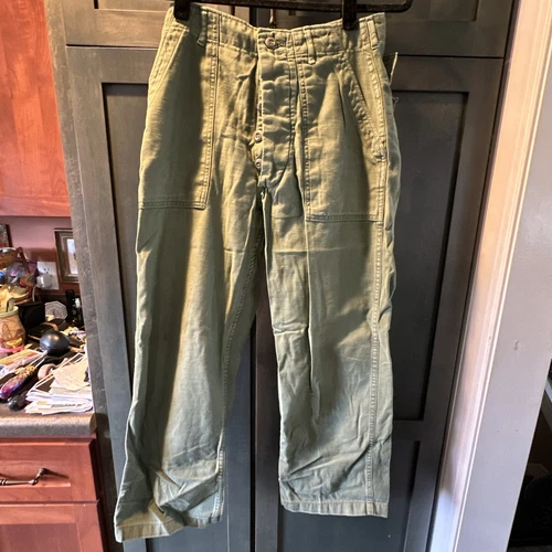 VTG Vietnam 60s Military Sateen OG-107 Button Fly Fatigue Army Pants Sz 30x29