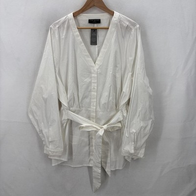 Lane Bryant Shirt Womens 22/24 White Illusion Collection Belted Peplum Top NWT