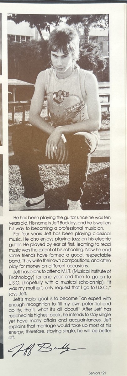 Jeff Buckley 1984 Senior Year Loara High School Yearbook Guitar