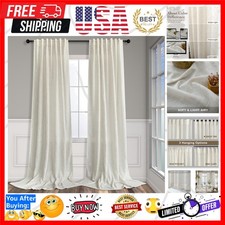 Natural Linen Curtains 108 Inches Long for Living Room 2 Panels Set Loop Pock...