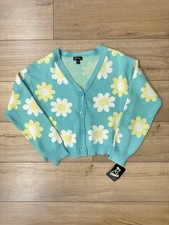 Girls Novelty Cardigan Art Class Aqua Blue Daisies XL 14 16 NWT Floral
