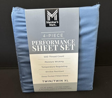 Member's Mark Performance Sheet Set Twin XL Blue Wrinkle Resistant 4 Piece New