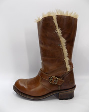 Caterpillar CAT Boots Womens UK 8 Brown Leather Mid Calf Pull On Warm Fur Lined