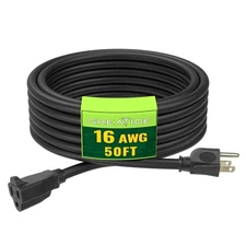 Indoor Outdoor Extension Cord 50 FT, 16/3 SJTW Weatherproof Black Electrical ...
