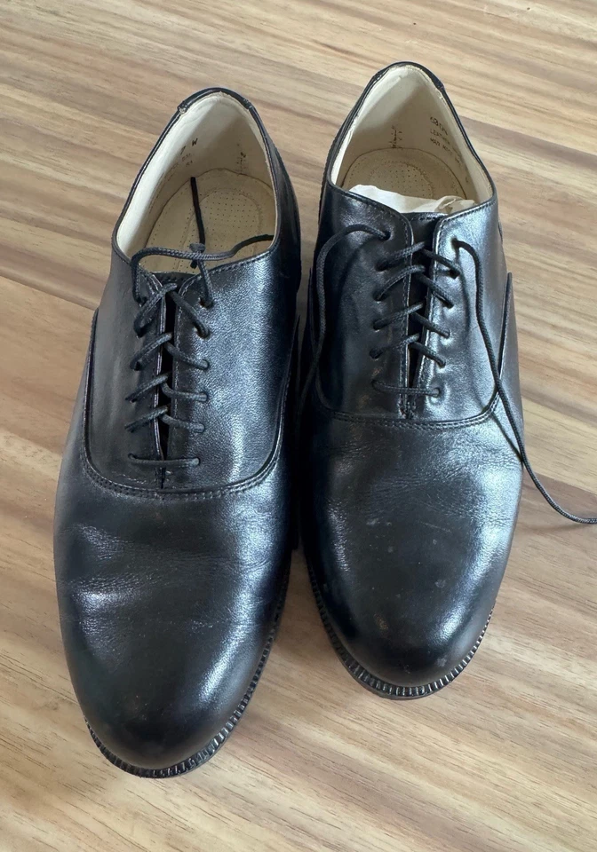 Zapato de vestir con corbata de niño de cuero negro 7W Foto 3 de 4