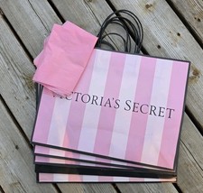 5 Classic Victoria's Secret Large Pink Shopping Paper Gift Bag With 5 Tissues