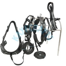 French Collar Premium Leather Horse Driving harness complete set Single Horse