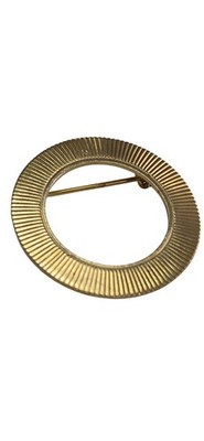 Vintage Gold-Tone Circle Brooch Ribbed Texture Pin