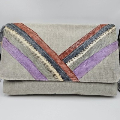 Vtg Aspects Canvas Snakeskin Chevron Clutch Bag Grey Purple NWT Philippines