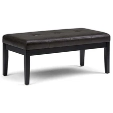 Simpli Home Lacey Faux Leather Tufted Ottoman Bench in Black
