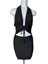 Attirance Black Sleeveless Ruched Cutout Halter Neck Mini Dress S