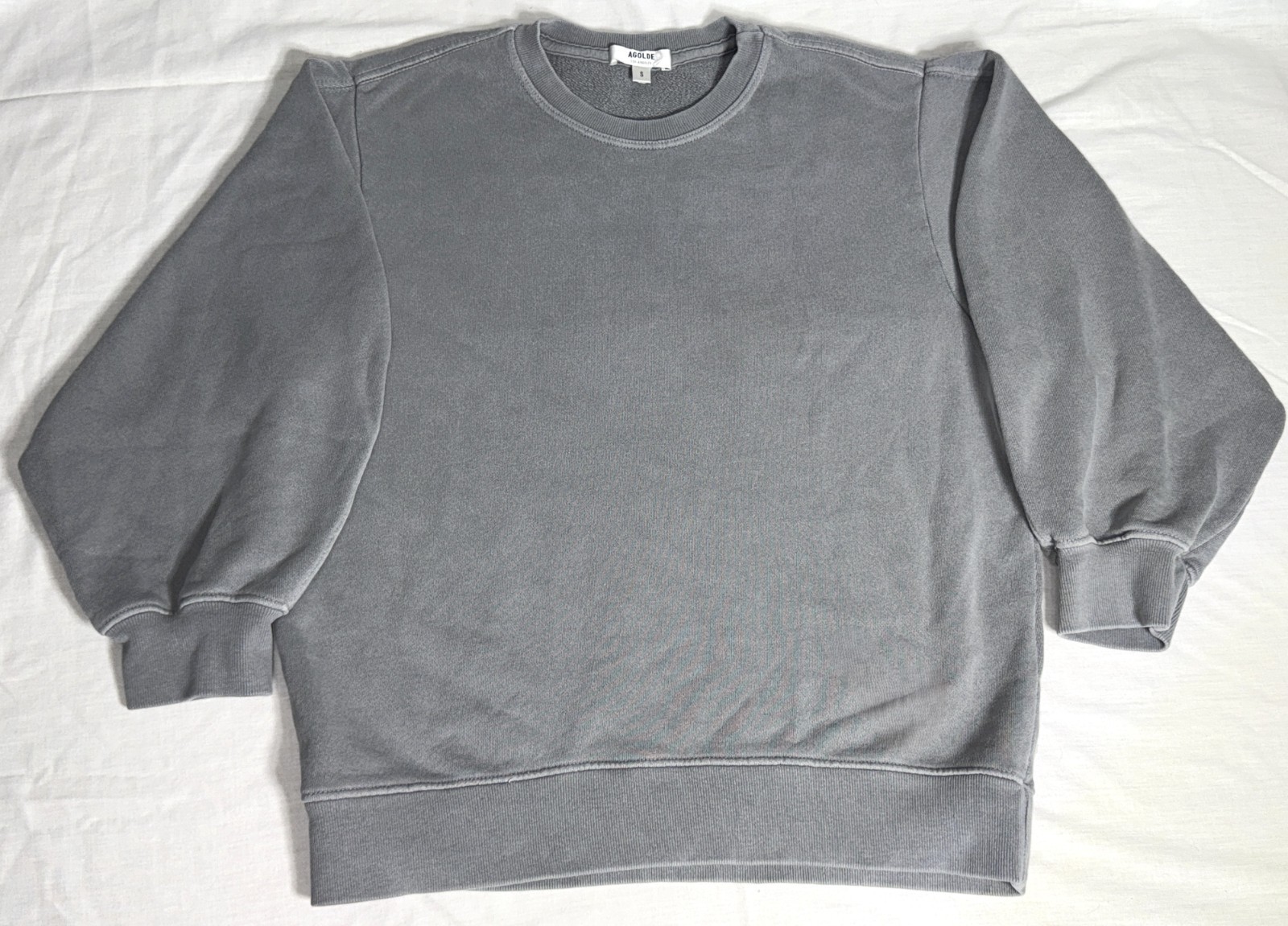 Agolde Thora Gray Sweatshirt 3/4 Sleeve Crew Neck Cotton Jersey Cropped Top S