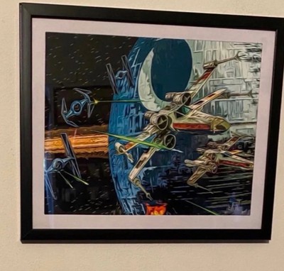Star Wars Death Star space Battle x wing  with TIE Fighters on black Frame