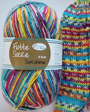 85,00 €/kg - Sockenwolle 100g, türkis-orange-gelb-pink, 4-fach, Rellana(Sun1923)