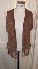 Vintage 60s 70s Suede Fringe Vest Brown Size M