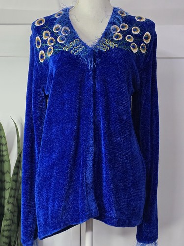 NEW! NWOT! THAT SWEATER Royal Blue Peacock Chenille Cardigan Sweater Sz M $124 - Picture 1 of 8