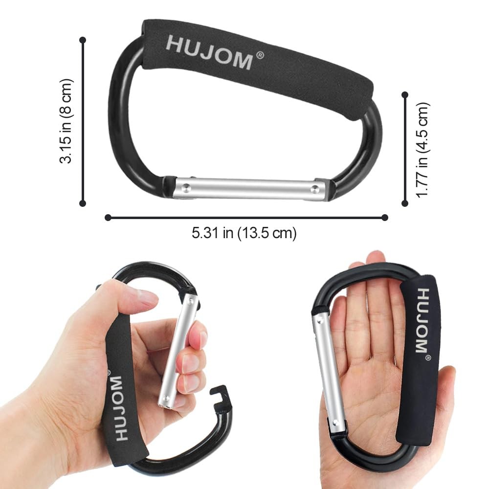 Stroller Hooks 2 Pcs Large Carabiner Clips for Hanging Diaper Bags, Purse