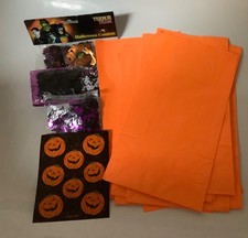 10 x neon orange Halloween Party Bags + Holographic stickers + Halloween confe