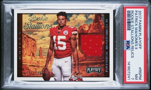 2017 PLAYOFF ROOKIE STALLIONS RELICS RSPM PATRICK MAHOMES RC /149 PSA 7