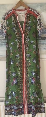 Beautiful Saloni Silk Dress Multicoloured Buttoned Front & Belt Size 8 Reduced - Picture 3 of 17