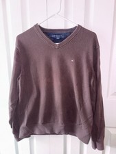 Vintage Y2K Tommy Hilfiger Crewneck Sweater Brown Long-sleeve Men's Large Heavy