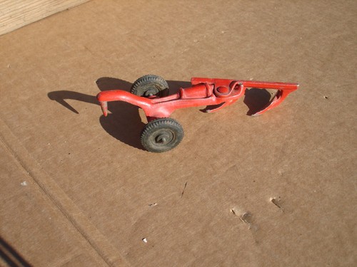 VTG Arcade / Slik /Hubley Orange/Red Toy Tractor Furrow Plow Solid Rubber Wheels