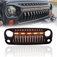 For 2007-2018 Jeep Wrangler Jk Jku Front Grille With Amber Led Running Lights