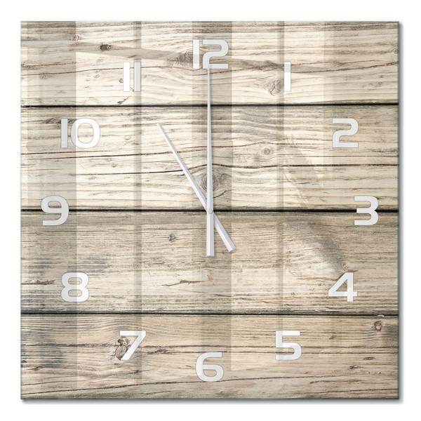 Quadratische Glas-Wanduhr Glasuhr Aus Glas Holzhintergrund WeißE Zeiger 60X60 Cm-image