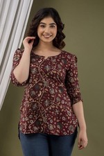 Women Floral Short Kurti Indian Ethnic Tunic Top Casual Kurti Cotton Summer Wear
