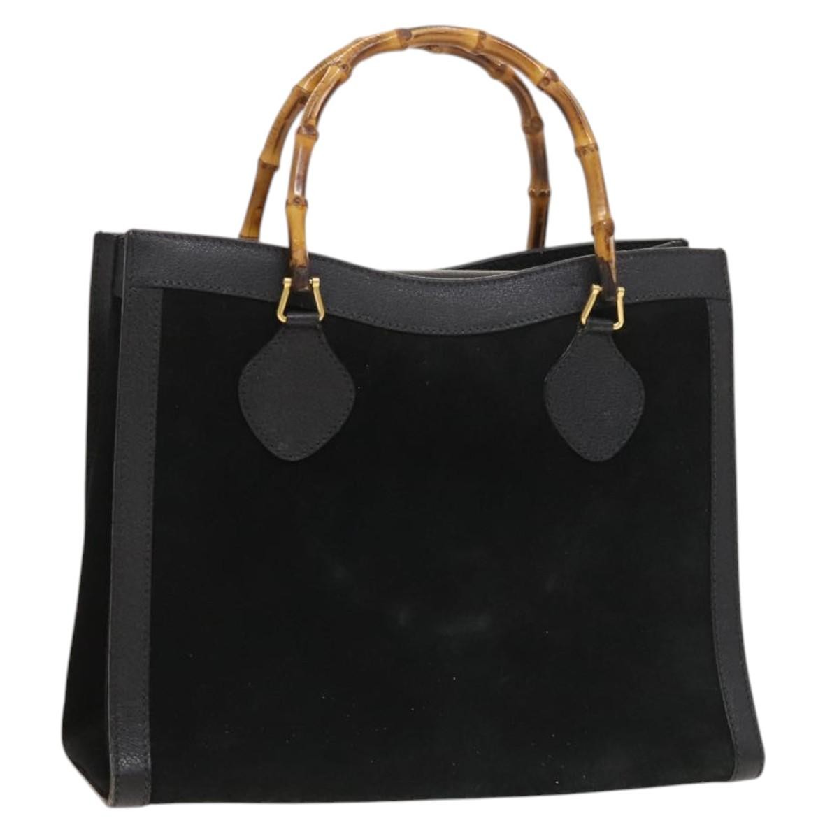 GUCCI Bamboo Suede Black Gold Handbag Auth 002285302600 mr1295