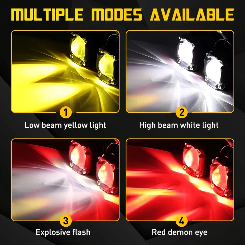 3color LED Motorcycle Universal Spotlight 12v Headlights Driving Fog Lamp Custom - Image 2 of 4