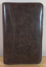 Vintage Day-Timer Navigator Planner Brown Faux Leather 6 Ring Zip Organizer EUC