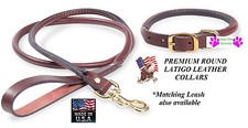 USA MADE Premium Heavy Duty LATIGO LEATHER ROLLED ROUND Dog COLLAR or LEASH LEAD