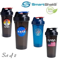 2 Protein Shakers By Smart Shake 800ml Each With Mixing Net NASA Theme