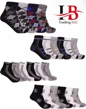 12 Pairs Mens Ankle Quarter Athletic Socks Cotton Low Cut Casual Size 9-11,10-13