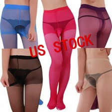 US Men Sissy See Through Pantyhose Tights Ultra Thin Stockings with Sheath Pouch