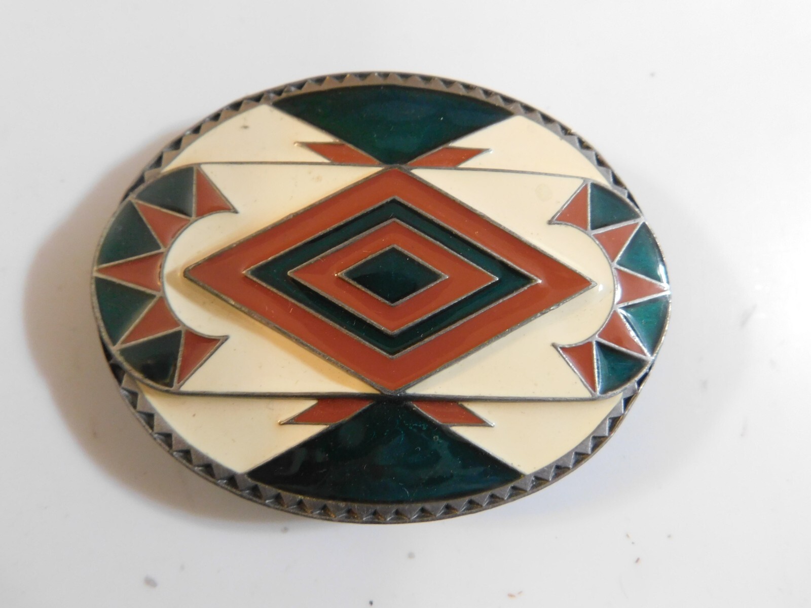 SISKIYOU NATIVE AMERIACAN SOUTH WESTERN STYLE BELT BUCKLE ENAMEL 1991