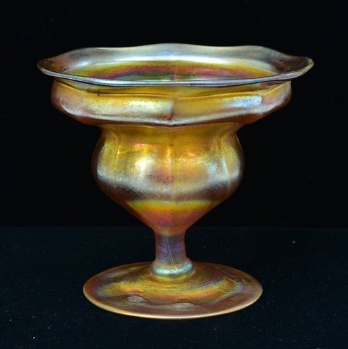 TIFFANY FAVRILE Gold Iridescent Compote-signed - mint!