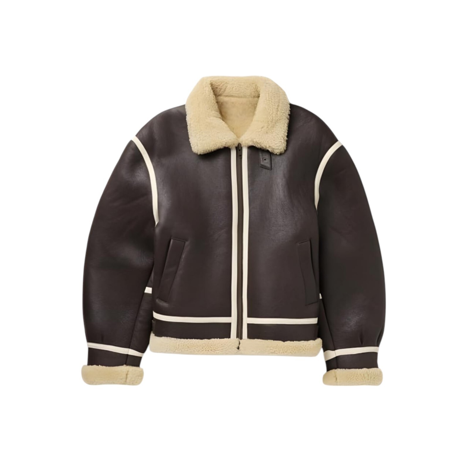 Handmade Men’s Brown Shearling Aviator Jacket Sheepskin Leather Coat