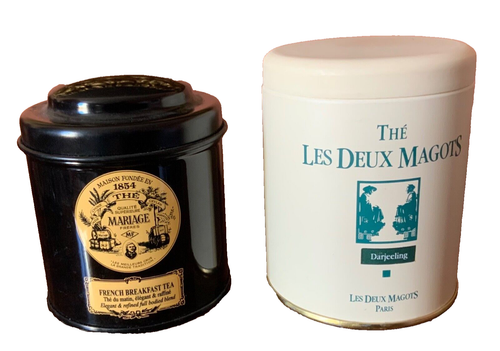 2 empty TE' jars: LE DEUX MAGOTS, MARRIAGE FRERES Paris