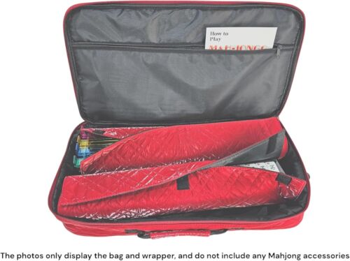 “Red”Quilted PU Leather Mahjong Carry Bag with Zippered Storage Pocket. - Picture 5 of 5