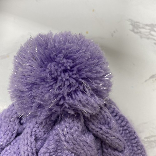 Converse Girls Purple & Silver Sparkle Knit Pompom Beanie winter hat Size 4-6x - Picture 3 of 4